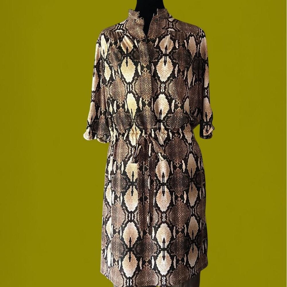 White House Black Market Snakeskin Print Shirt Dress Size S Tie Waist